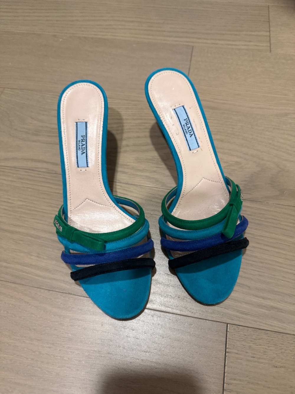 Blue prada kitten heel